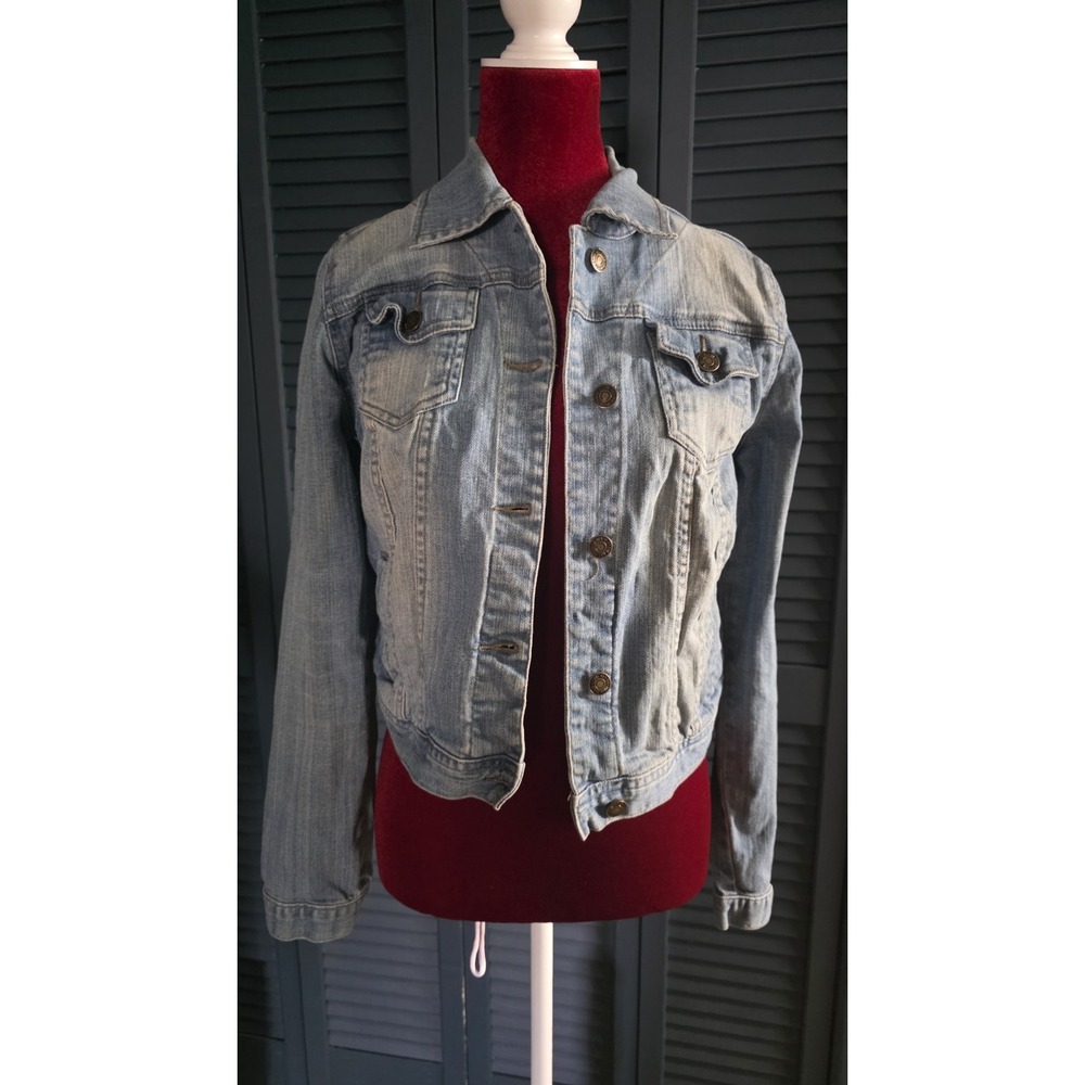 I Love H81 Womens Light Wash Denim Trucker Jacket Light Blue Size Medium